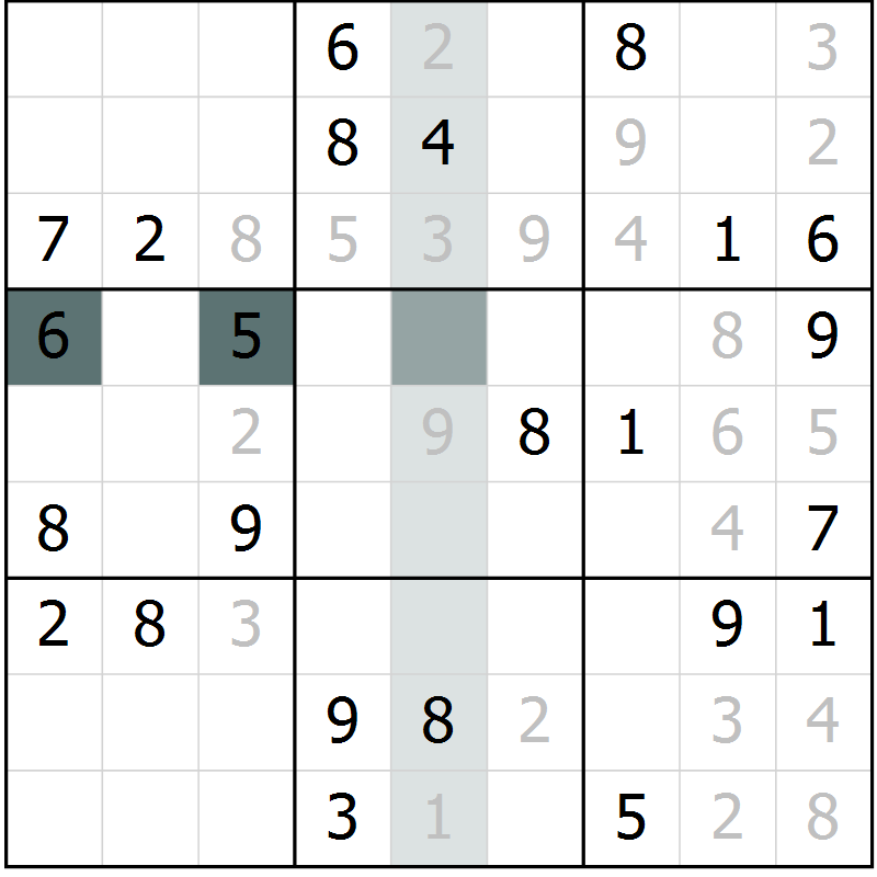 Position des candidats pour la solution de la Gr 60 page 62 du magazine de sudoku Success n° 007