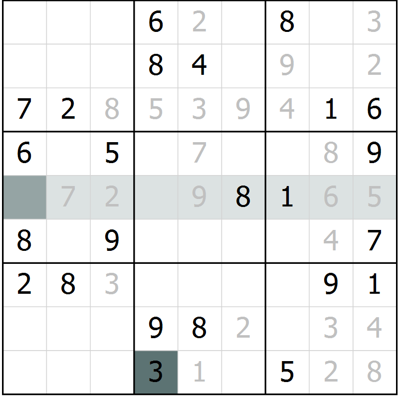 Position des candidats pour la solution de la Gr 60 page 62 du magazine de sudoku Success n° 007
