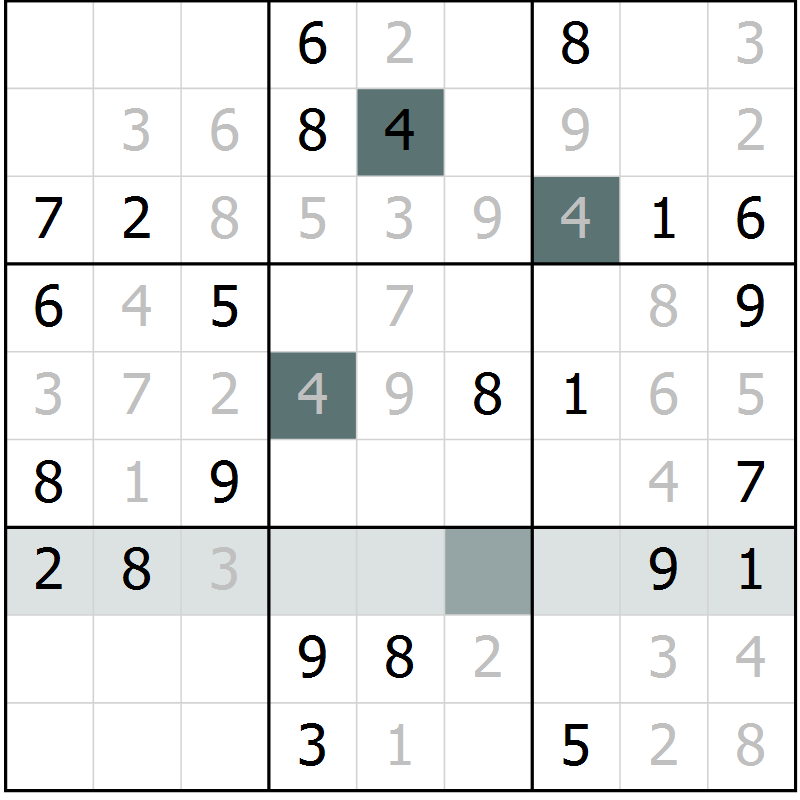 Position des candidats pour la solution de la Gr 60 page 62 du magazine de sudoku Success n° 007