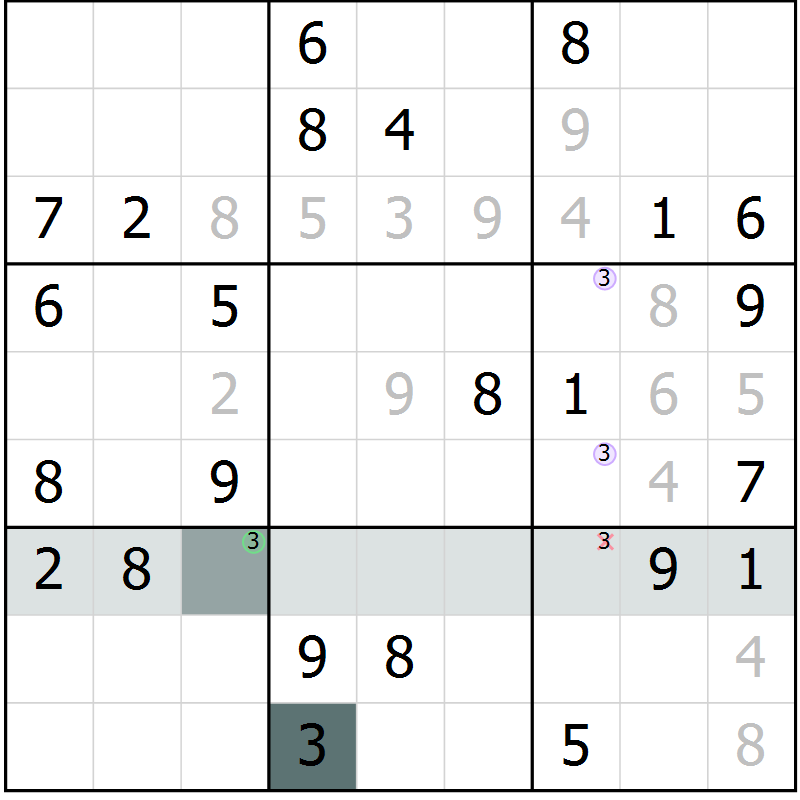 Position des candidats pour la solution de la Gr 60 page 62 du magazine de sudoku Success n° 007