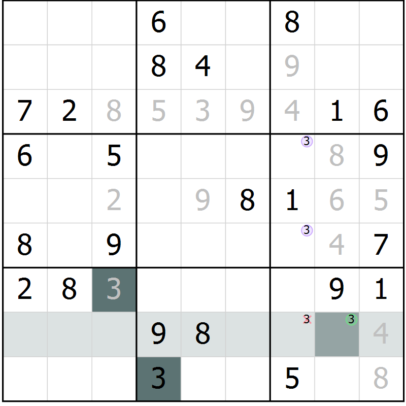 Position des candidats pour la solution de la Gr 60 page 62 du magazine de sudoku Success n° 007