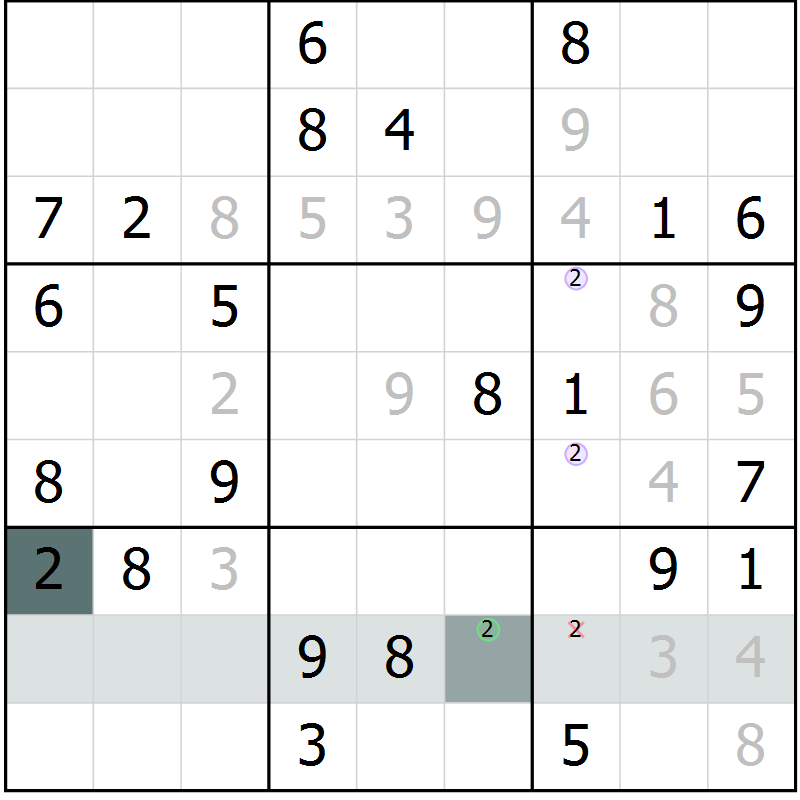 Position des candidats pour la solution de la Gr 60 page 62 du magazine de sudoku Success n° 007