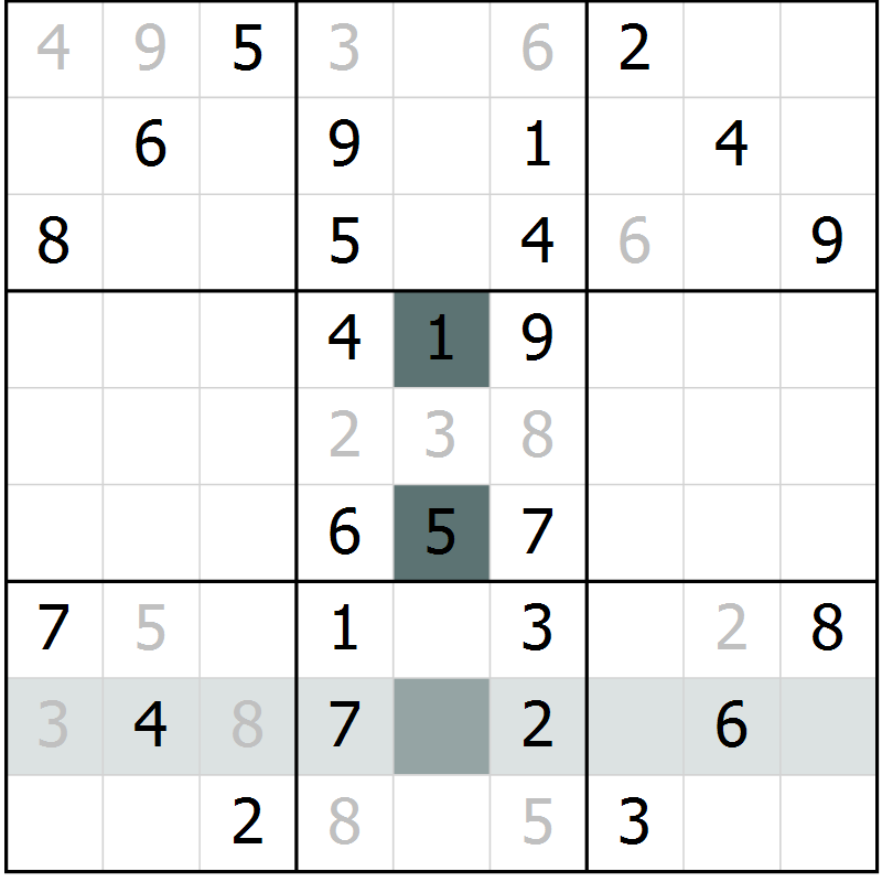 Position des candidats pour la solution de la Gr 61 page 63 du magazine de sudoku Success n° 007