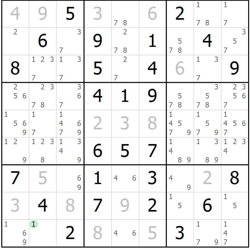 Position des candidats pour la solution de la Gr 61 page 63 du magazine de sudoku Success n° 007