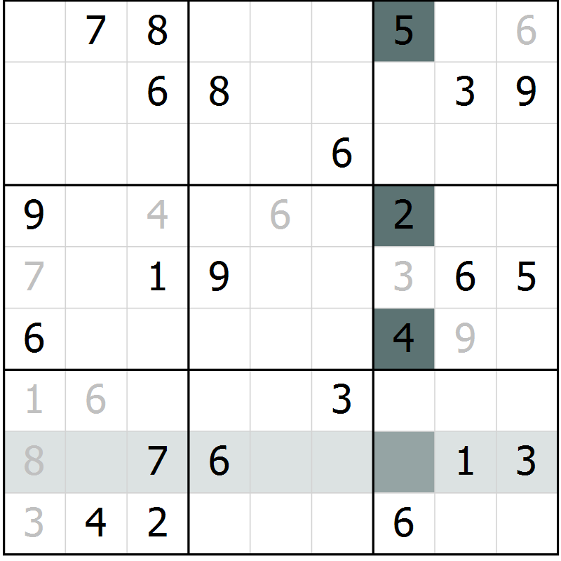 Position des candidats pour la solution de la Gr 62 page 64 du magazine de sudoku Success n° 007