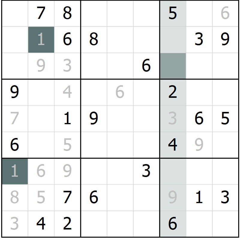 Position des candidats pour la solution de la Gr 62 page 64 du magazine de sudoku Success n° 007