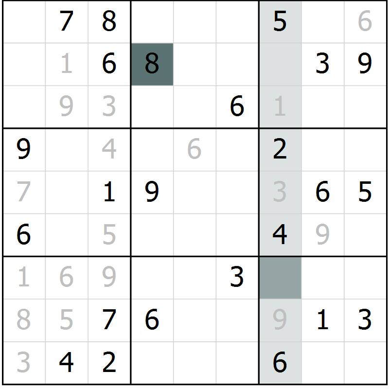 Position des candidats pour la solution de la Gr 62 page 64 du magazine de sudoku Success n° 007