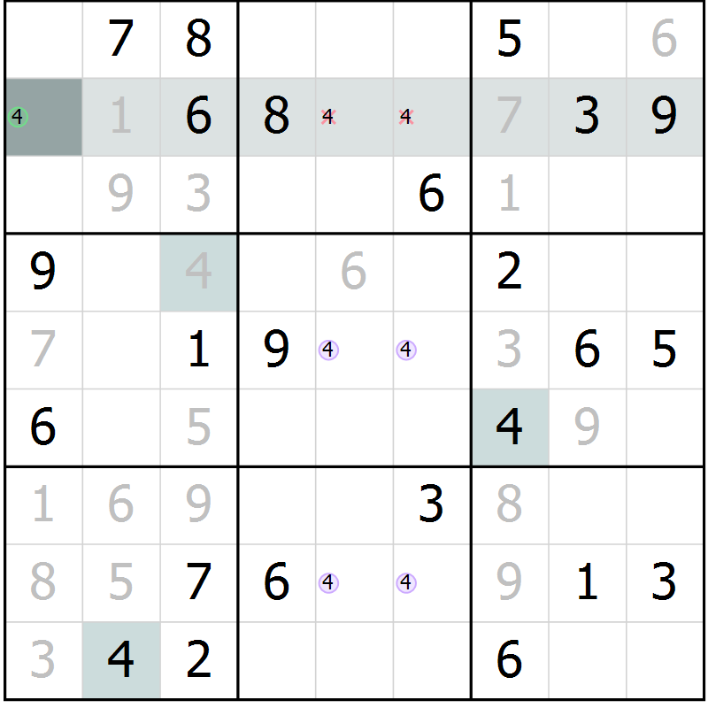 Position des candidats pour la solution de la Gr 62 page 64 du magazine de sudoku Success n° 007
