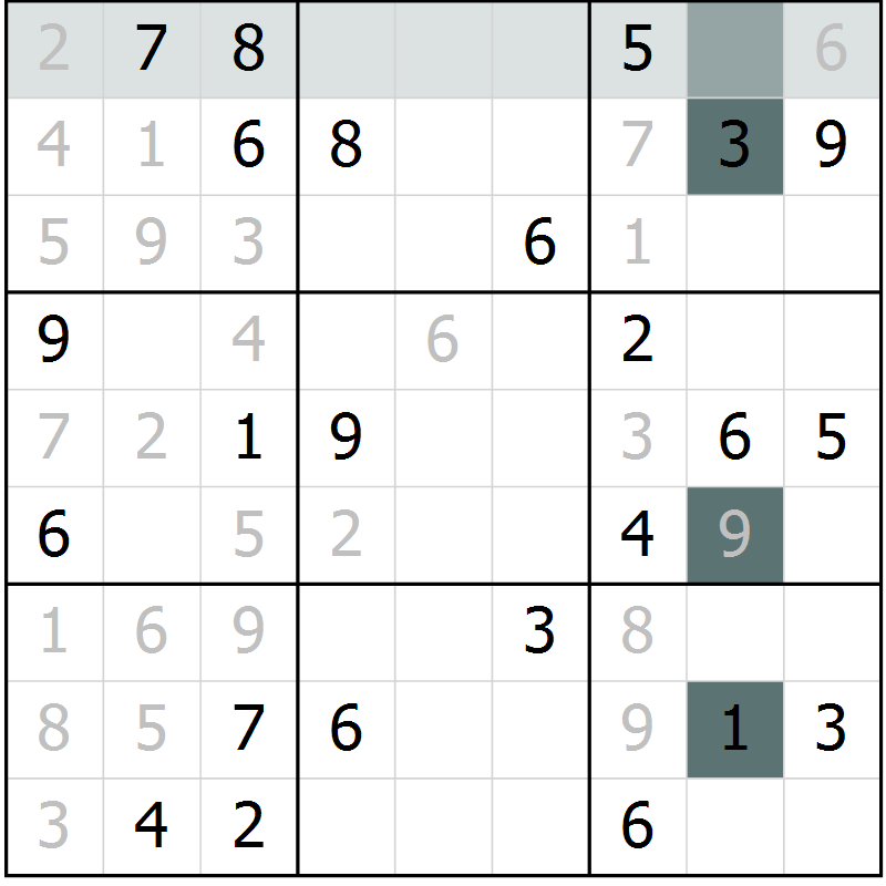 Position des candidats pour la solution de la Gr 62 page 64 du magazine de sudoku Success n° 007