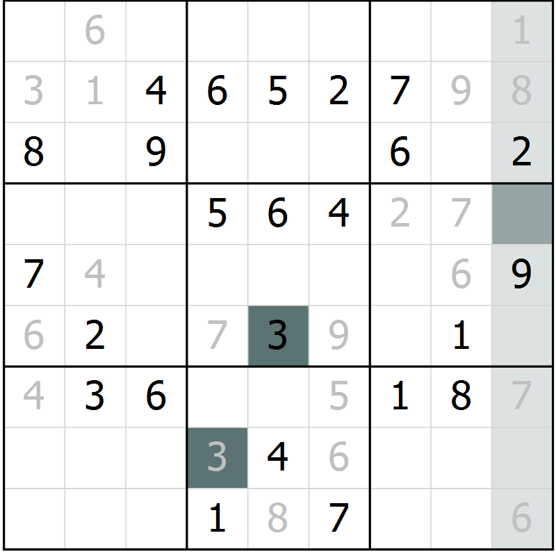 Position des candidats pour la solution de la Gr 63 page 65 du magazine de sudoku Success n° 007
