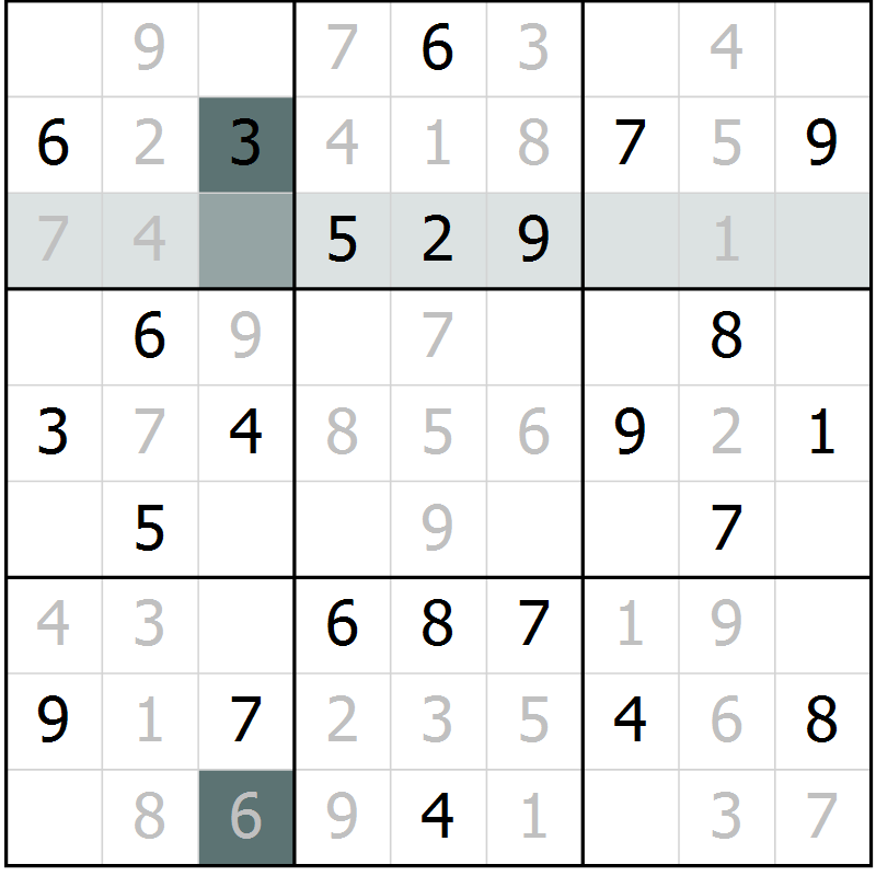 Position des candidats pour la solution de la Gr 64 page 66 du magazine de sudoku Success n° 007