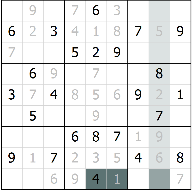 Position des candidats pour la solution de la Gr 64 page 66 du magazine de sudoku Success n° 007