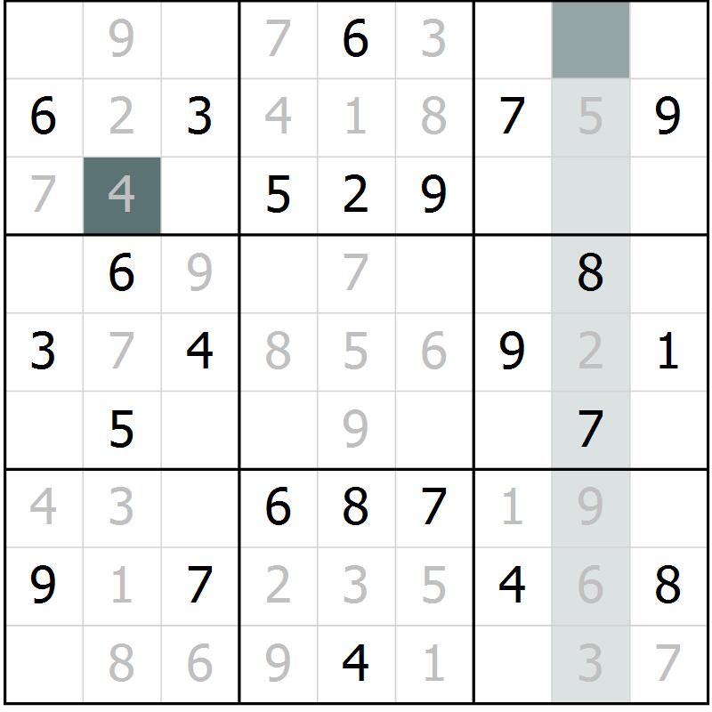 Position des candidats pour la solution de la Gr 64 page 66 du magazine de sudoku Success n° 007