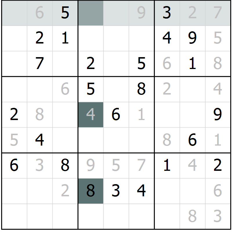 Position des candidats pour la solution de la Gr 65 page 67 du magazine de sudoku Success n° 007