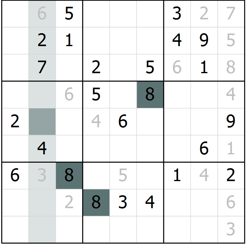 Position des candidats pour la solution de la Gr 65 page 67 du magazine de sudoku Success n° 007