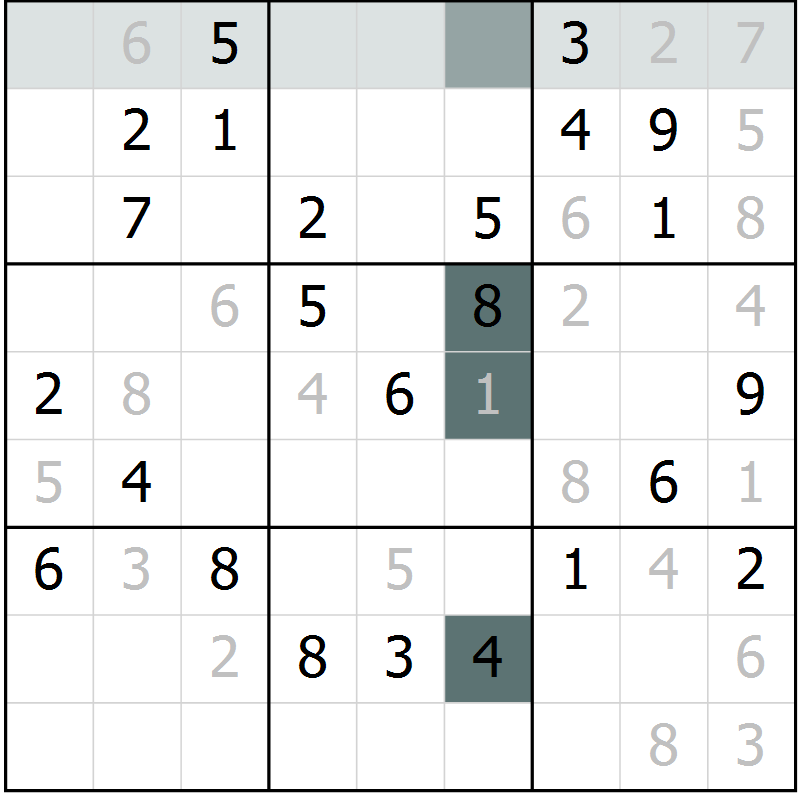 Position des candidats pour la solution de la Gr 65 page 67 du magazine de sudoku Success n° 007