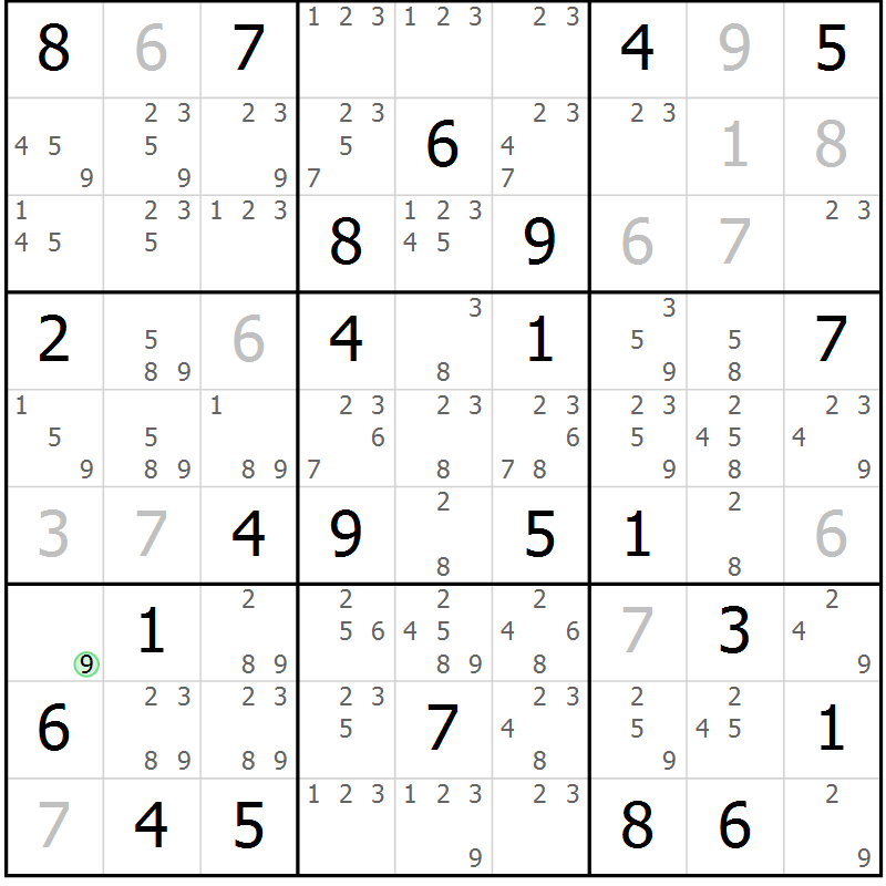 Position des candidats pour la solution de la Gr 66 page 68 du magazine de sudoku Success n° 007