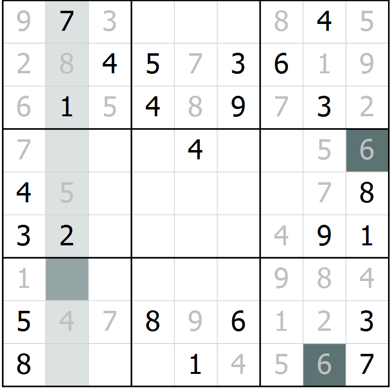 Position des candidats pour la solution de la Gr 68 page 70 du magazine de sudoku Success n° 007