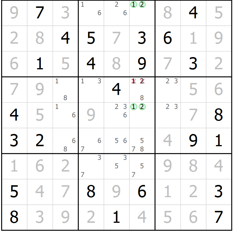 Position des candidats pour la solution de la Gr 68 page 70 du magazine de sudoku Success n° 007