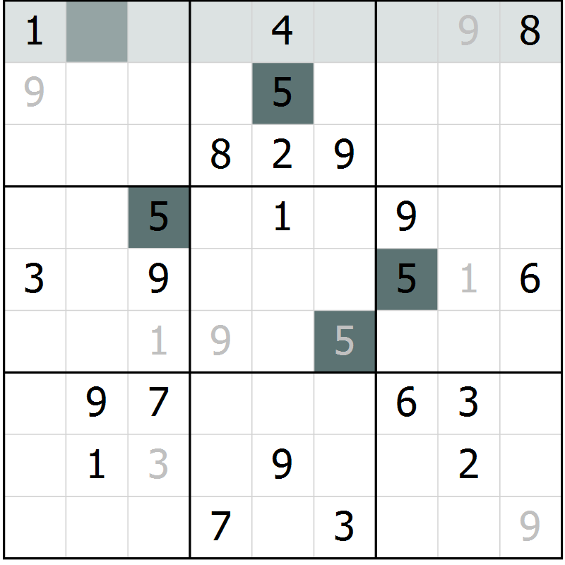 Position des candidats pour la solution de la Gr 69 page 71 du magazine de sudoku Success n° 007