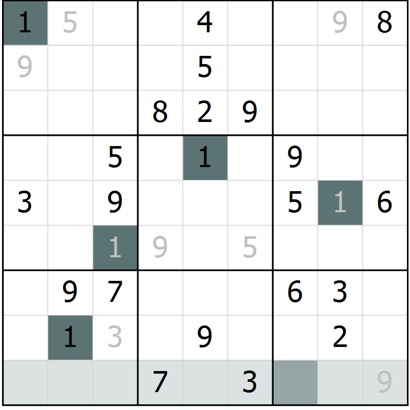 Position des candidats pour la solution de la Gr 69 page 71 du magazine de sudoku Success n° 007