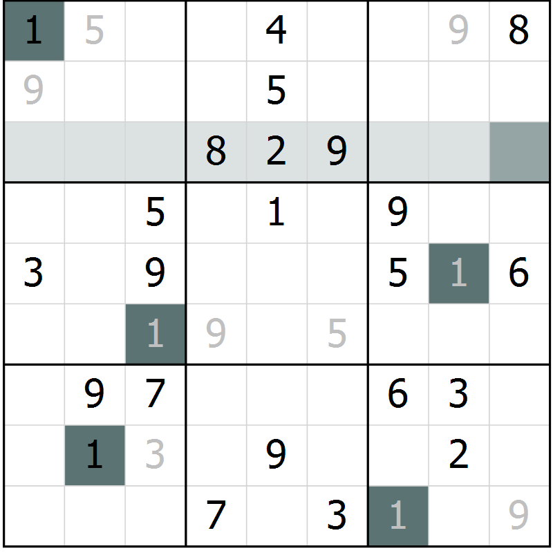 Position des candidats pour la solution de la Gr 69 page 71 du magazine de sudoku Success n° 007
