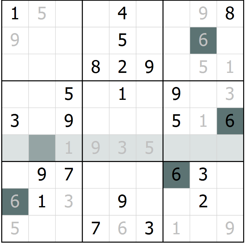 Position des candidats pour la solution de la Gr 69 page 71 du magazine de sudoku Success n° 007