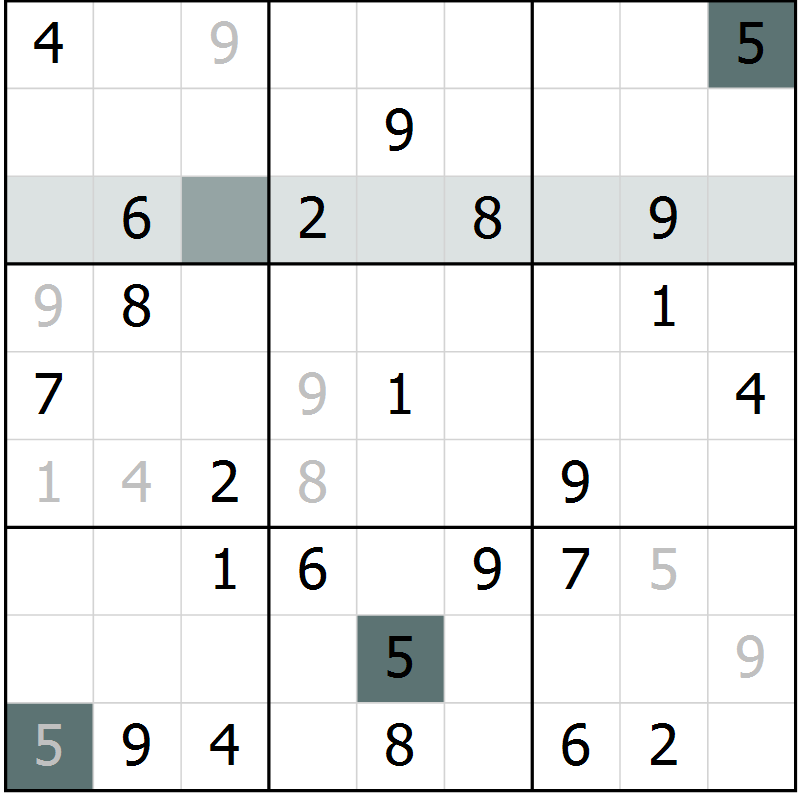 Position des candidats pour la solution de la Gr 7 page 9 du magazine de sudoku Success n° 007