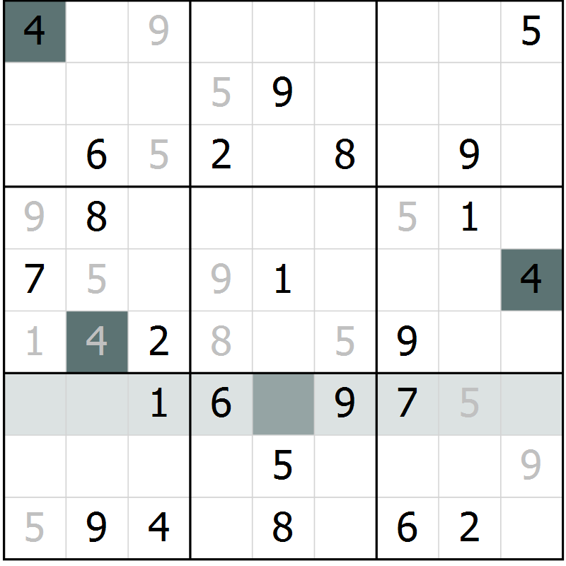 Position des candidats pour la solution de la Gr 7 page 9 du magazine de sudoku Success n° 007