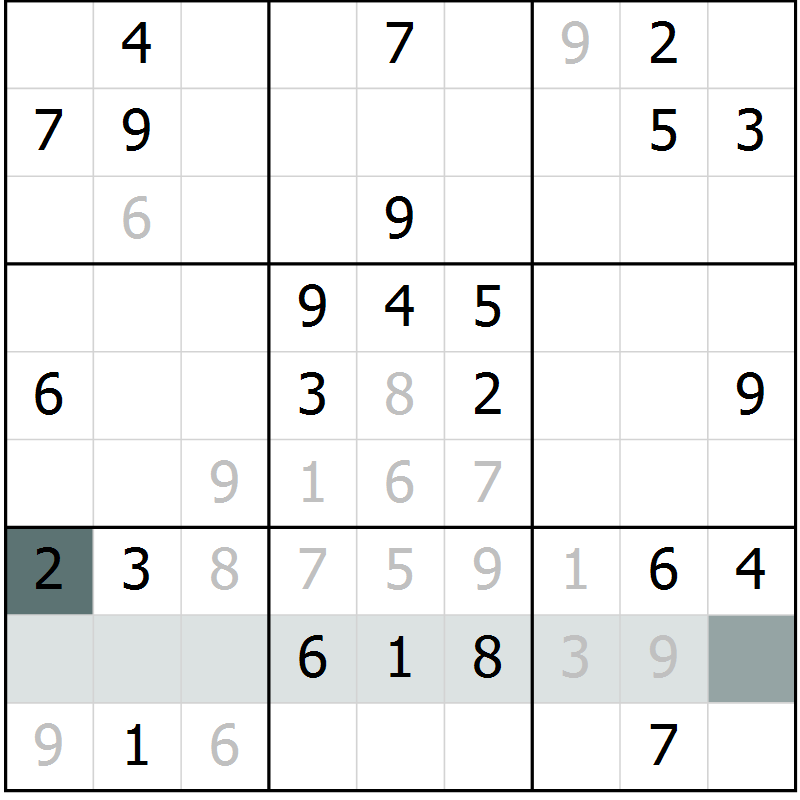 Position des candidats pour la solution de la Gr 70 page 72 du magazine de sudoku Success n° 007