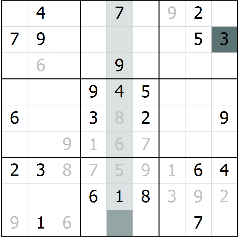 Position des candidats pour la solution de la Gr 70 page 72 du magazine de sudoku Success n° 007