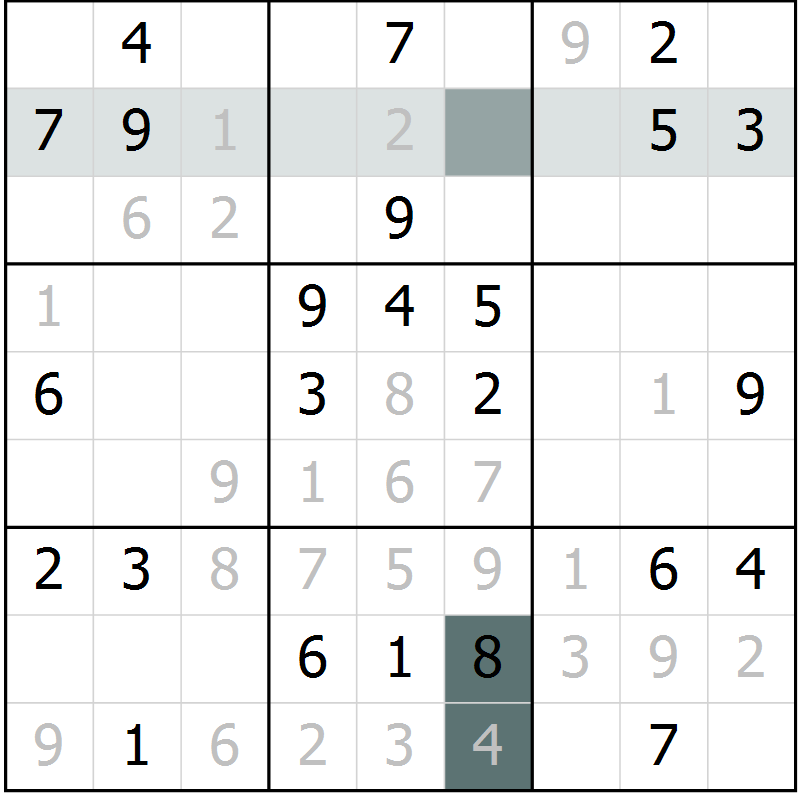 Position des candidats pour la solution de la Gr 70 page 72 du magazine de sudoku Success n° 007