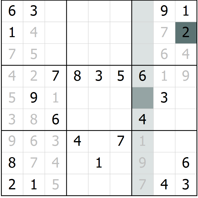 Position des candidats pour la solution de la Gr 71 page 73 du magazine de sudoku Success n° 007