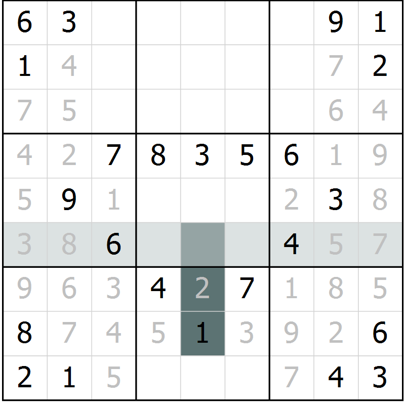 Position des candidats pour la solution de la Gr 71 page 73 du magazine de sudoku Success n° 007