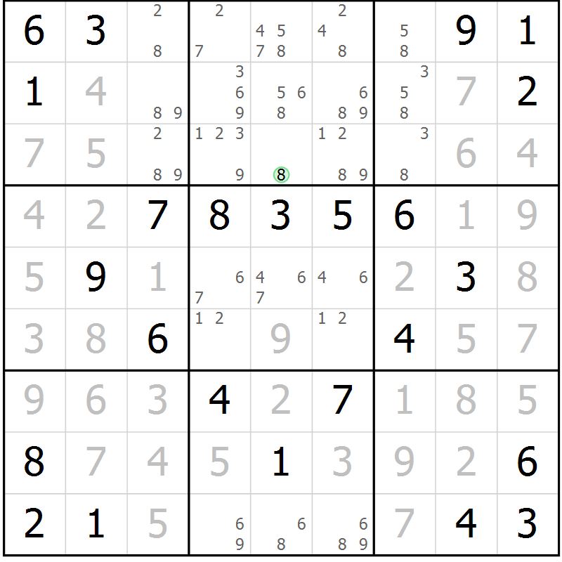 Position des candidats pour la solution de la Gr 71 page 73 du magazine de sudoku Success n° 007