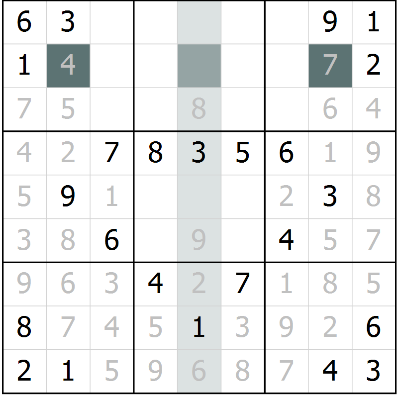 Position des candidats pour la solution de la Gr 71 page 73 du magazine de sudoku Success n° 007