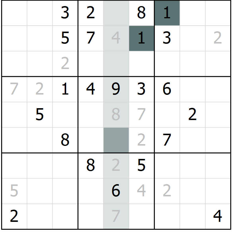 Position des candidats pour la solution de la Gr 72 page 74 du magazine de sudoku Success n° 007