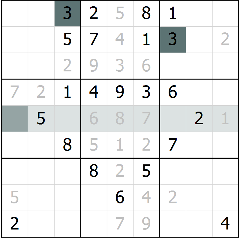 Position des candidats pour la solution de la Gr 72 page 74 du magazine de sudoku Success n° 007