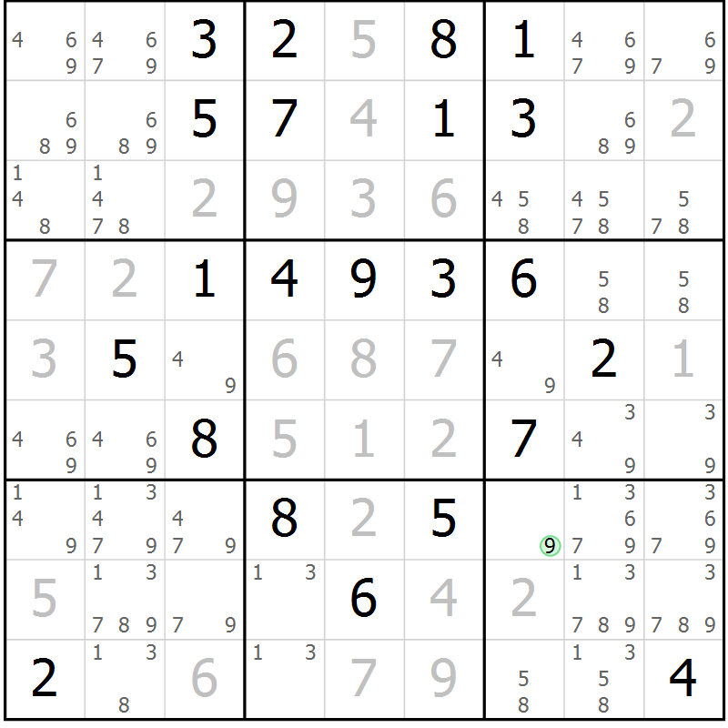 Position des candidats pour la solution de la Gr 72 page 74 du magazine de sudoku Success n° 007