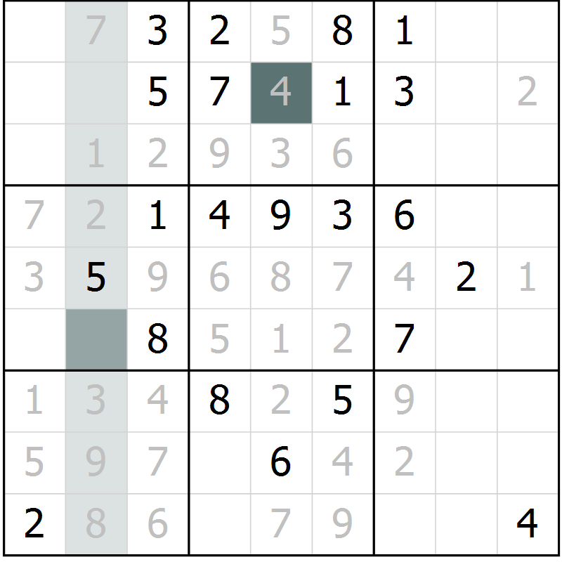 Position des candidats pour la solution de la Gr 72 page 74 du magazine de sudoku Success n° 007