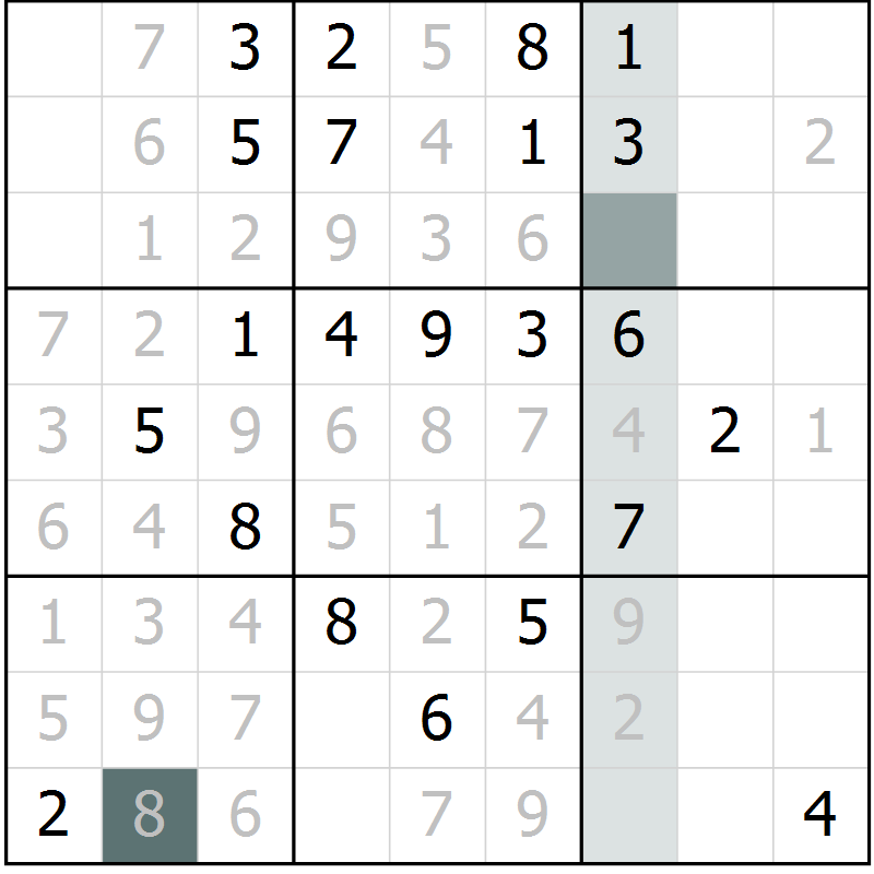 Position des candidats pour la solution de la Gr 72 page 74 du magazine de sudoku Success n° 007