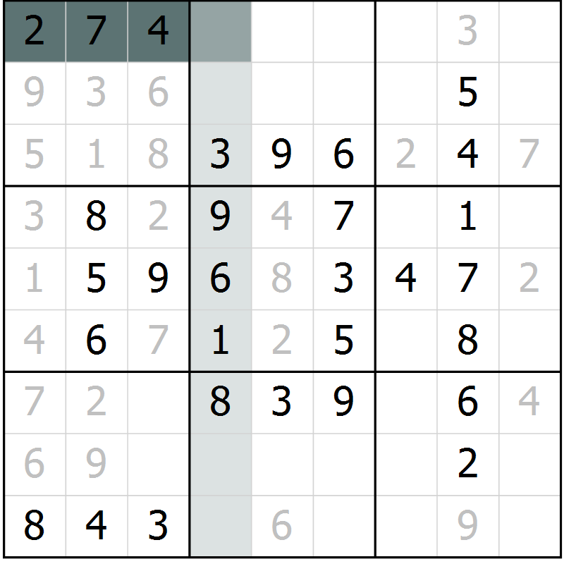 Position des candidats pour la solution de la Gr 73 page 75 du magazine de sudoku Success n° 007