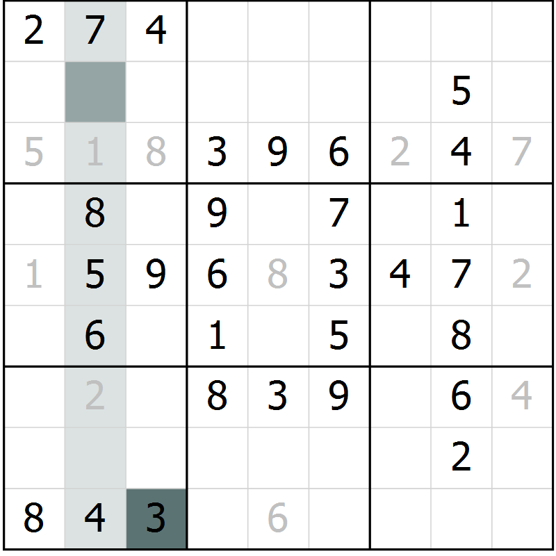 Position des candidats pour la solution de la Gr 73 page 75 du magazine de sudoku Success n° 007