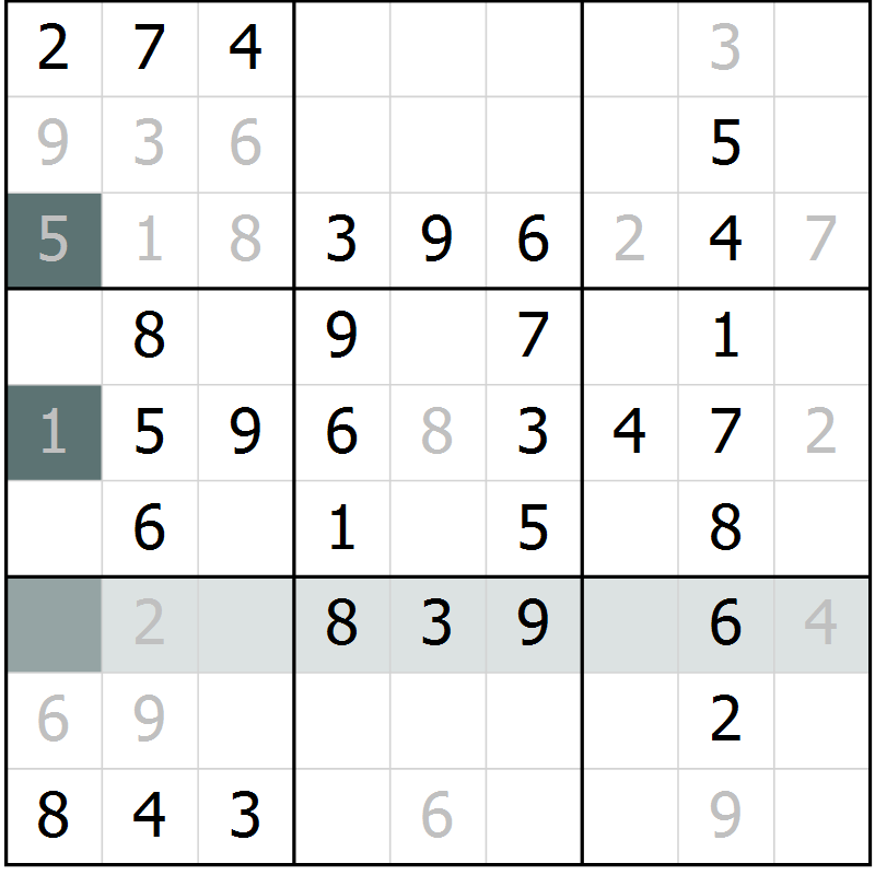Position des candidats pour la solution de la Gr 73 page 75 du magazine de sudoku Success n° 007
