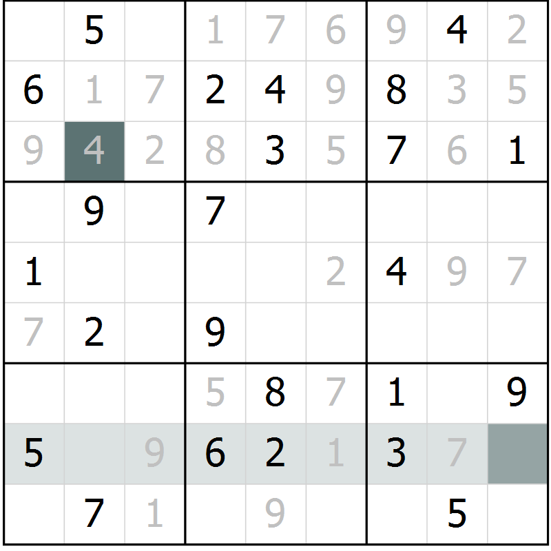 Position des candidats pour la solution de la Gr 8 page 10 du magazine de sudoku Success n° 007