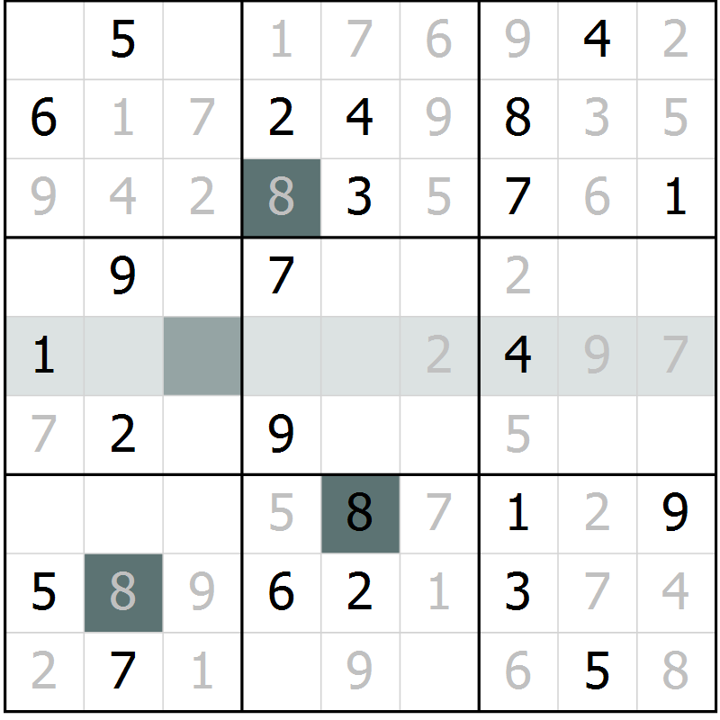 Position des candidats pour la solution de la Gr 8 page 10 du magazine de sudoku Success n° 007