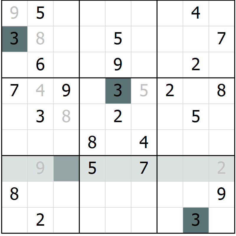 Position des candidats pour la solution de la Gr 9 page 11 du magazine de sudoku Success n° 007