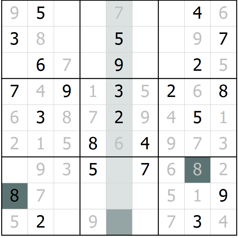 Position des candidats pour la solution de la Gr 9 page 11 du magazine de sudoku Success n° 007