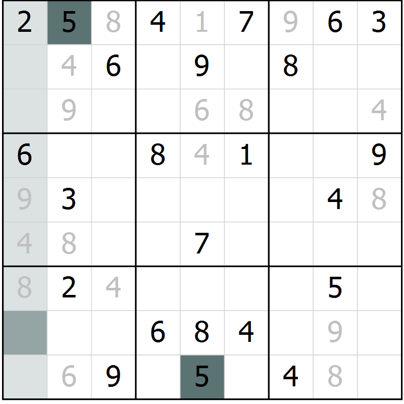 Position des candidats pour la solution de la Gr 10 page 12 du magazine de sudoku Success n° 020