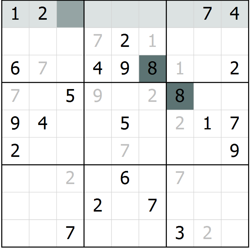 Position des candidats pour la solution de la Gr 12 page 14 du magazine de sudoku Success n° 020